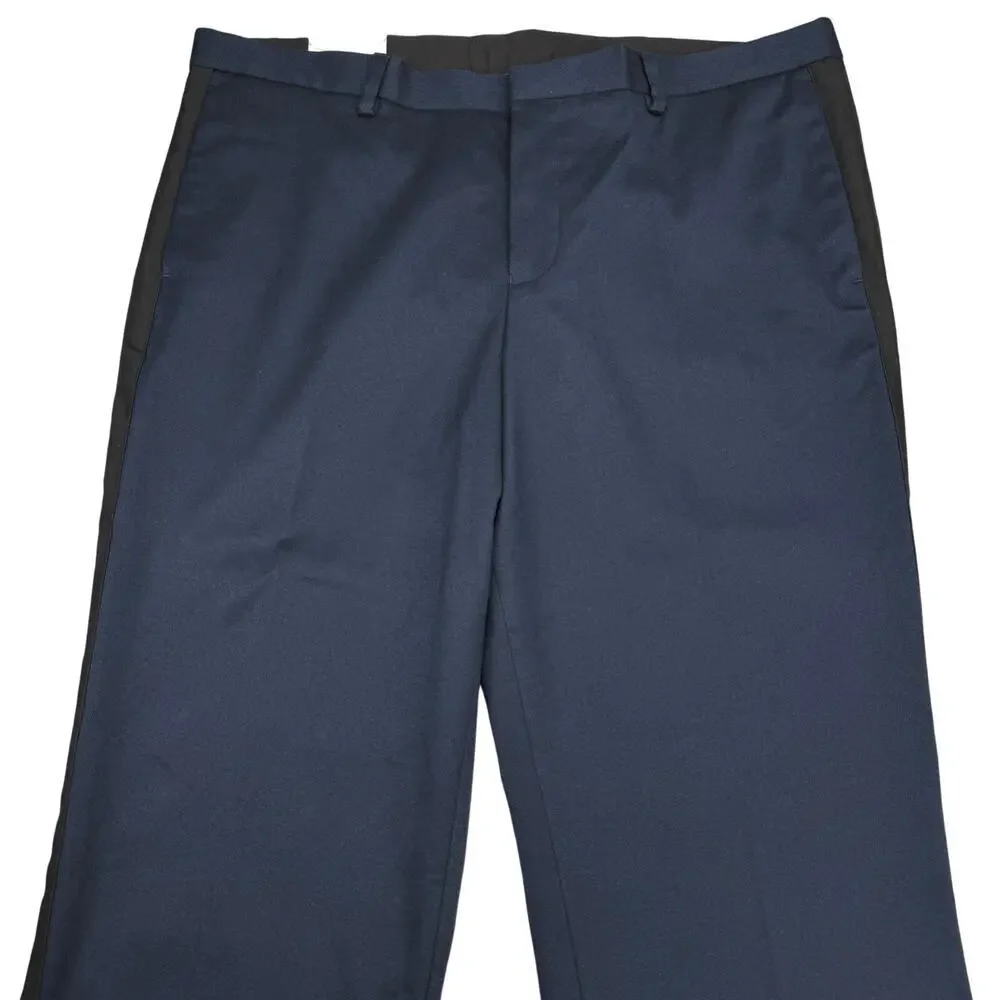 NWT CALVIN KLEIN Slim Fit Men's Navy Pant Size 38 X 32 Black Side Stripe